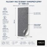 ARCO FeltWall Pas Filcowy Samoprzylepny 6 × 500 cm Dekoracyjno-Akustyczny, Szary - 5
