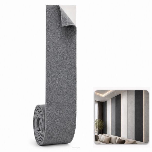 ARCO FeltWall Pas Filcowy Samoprzylepny 6 × 500 cm Dekoracyjno-Akustyczny, Szary