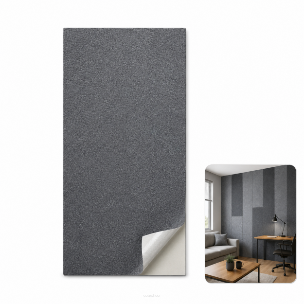 ARCO FeltWall Panel Akustyczny Filcowy Prostokąt Szary 37 × 74 cm Samoprzylepny