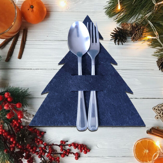 Choinka filcowa - świąteczne podkładki etui na sztućce antracyt 22 cm - komplet 6 szt.