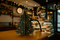 Świąteczna Choinka Filcowa na Stół 35 cm – Dekoracja Świąteczna z Filcu 4 mm z Trwałym Nadrukiem, Stabilna Ozdoba, Na Biurko, Do Sklepu - 7