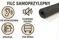 Filc Samoprzylepny Techniczny: 1 szt: 10x150 cm;  4 mm – 350 g/m², Czarny,  na Metry | Wygłuszający, Ochronny, Termoizolacyjny - 17