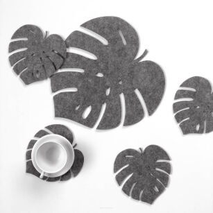 Zestaw podkładek na stół 1+4 - Monstera szara