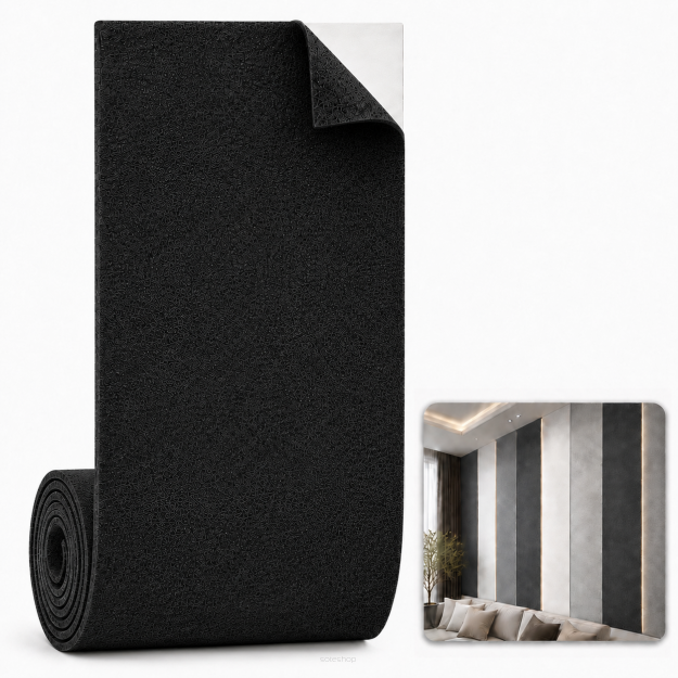 ARCO FeltWall Pas Filcowy Samoprzylepny 74 × 500 cm Dekoracyjno-Akustyczny, Czarny