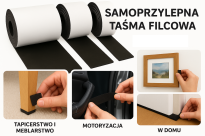 Zestaw 3 taśm filcowych samoprzylepnych z klejem 2, 5, 10 cm × 74 cm – czarna, gr. 4 mm, 350 g/m² - 5