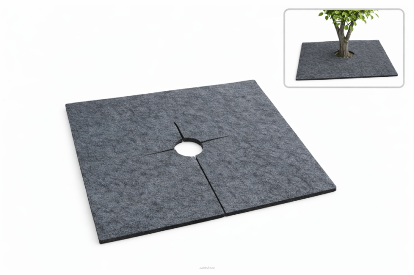 Filcowa mata przeciwchwastowa kwadratowa 90x90 cm 4mm szara, do ściółkowania roslin, drzewek, drzew, szkółkarstwa