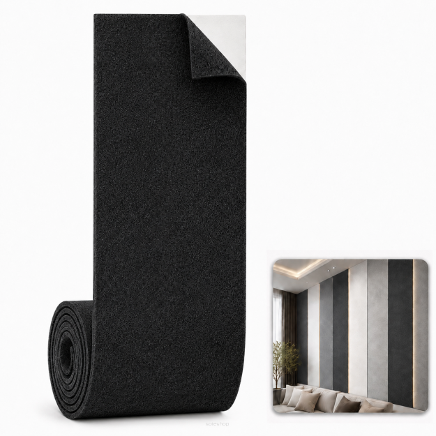 ARCO FeltWall Pas Filcowy Samoprzylepny 37 × 500 cm Dekoracyjno-Akustyczny, Czarny