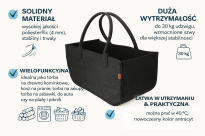 Torba gospodarcza 40×30×50 cm - antracyt, 4 mm - wytrzymała torba filcowa na drewno opałowe, zakupy, pranie, zabawki i piknik, do 30 kg - 10
