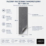 ARCO FeltWall Pas Filcowy Samoprzylepny 50 × 500 cm Dekoracyjno-Akustyczny, Szary - 10