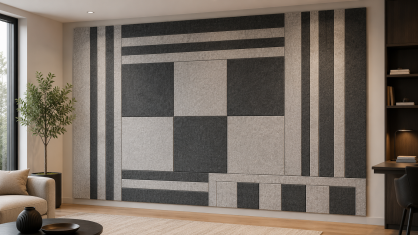 ARCO FeltWall Aranżacja Dekoracyjno Akustyczna Sciana 7.5m2 Moduły 74x74, 37x37, Taśma 6 i 37cm